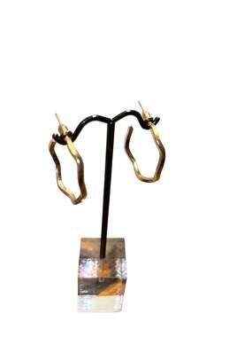 Gold Tone Wavy Abstract Open Hoop Earrings